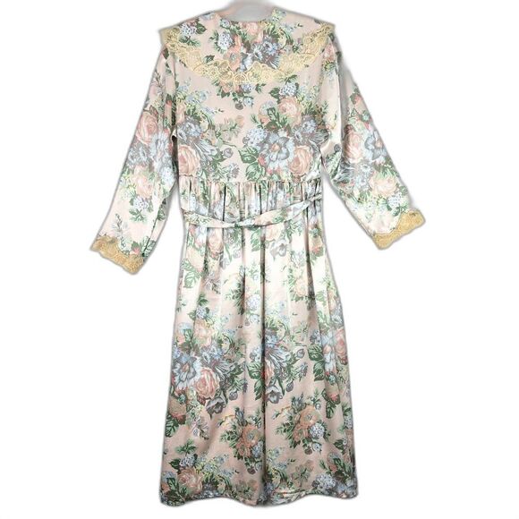 Victoria's Secret Gold Label Vintage Satin Robe Size Medium Floral Lace Midi - Picture 2 of 8